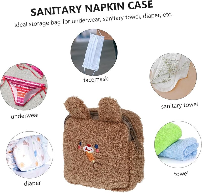 Brown Small Cotton Pouch Bag For Cosmetics Sanitary Napkin Holder Coin Purse Cartoon Pattern - Image 4